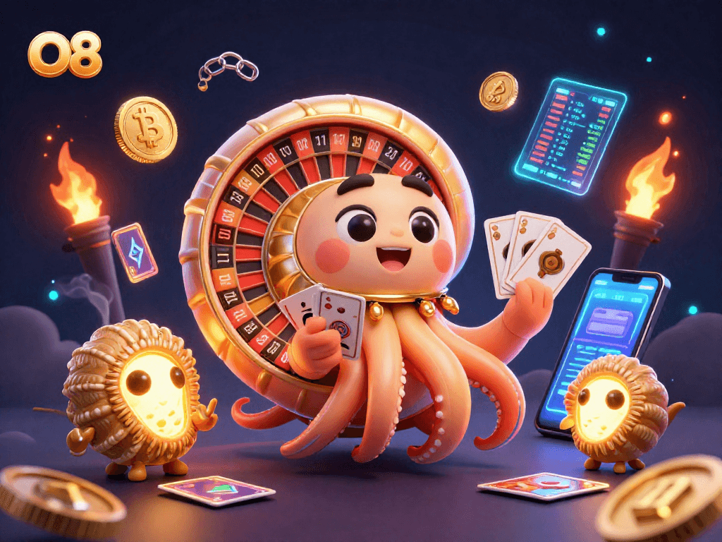 Experience O8's captivating casino atmosphere with a 3D giant nautilus and golden roulette wheel.