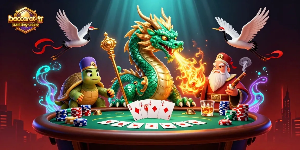 Engage with baccarat-gambling-online through an exciting casino scene featuring a jade dragon and lucky elements.