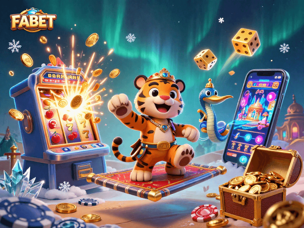 Join FABET's thrilling adventure with the tiger sultan as coins and jackpots burst from the slot machine.