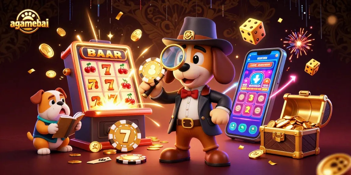 Experience thrilling wins at agamebai, with vibrant casino illustrations depicting detective fun and slot excitement.