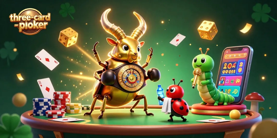 Engage in three-card-poker excitement with vibrant gameplay and dynamic characters in a 3D casino scene.