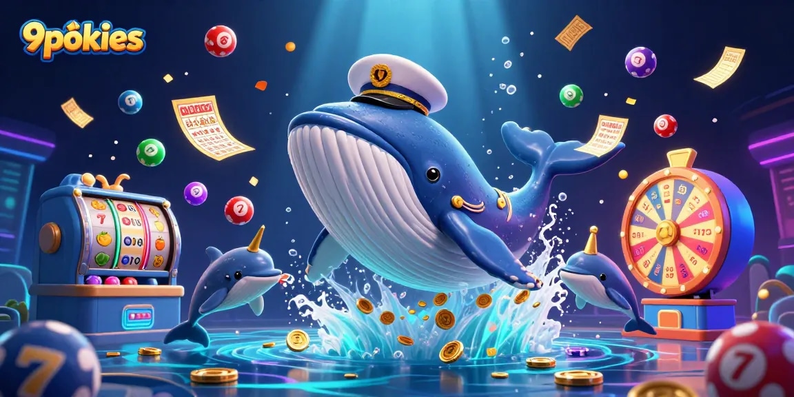 Experience the thrill of 9pokies with a vibrant 3D illustration capturing playful marine characters in a legendary casino atmosphere.