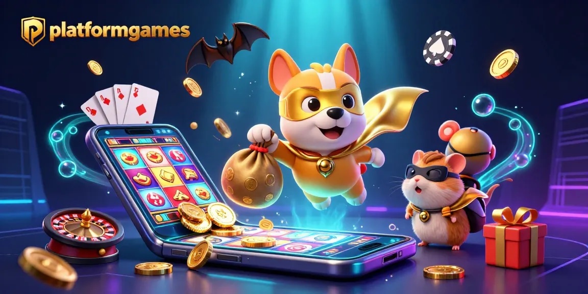 Platformgames brings excitement with a super dog flying through a casino world filled with gold coins and gaming fun.