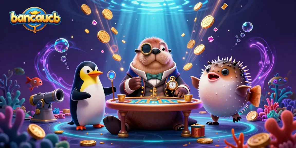 Catch the excitement of fishing in the underwater game at bancaucb with our vibrant scene featuring a walrus and its friends!