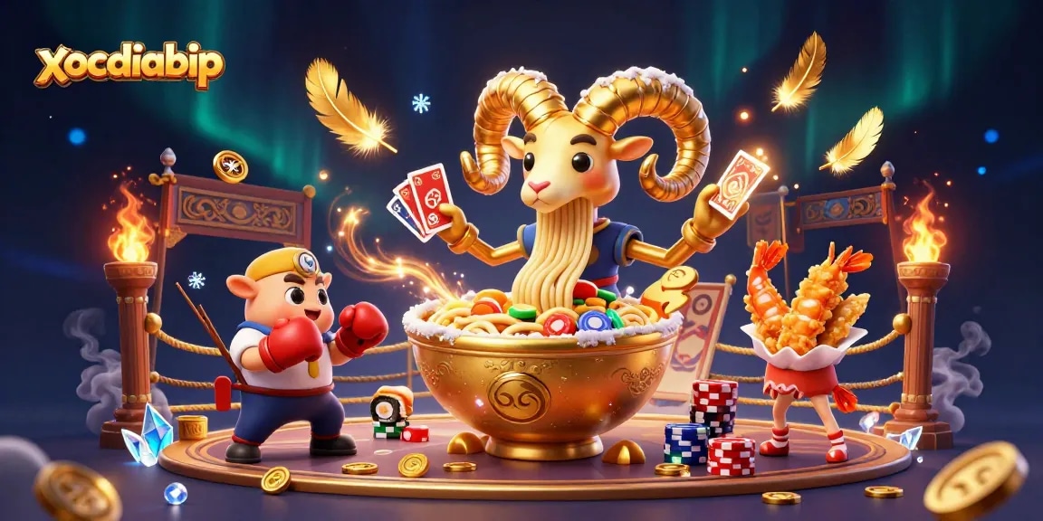 xocdiabip showcases a vibrant casino scene featuring animated characters in a dynamic gambling environment.