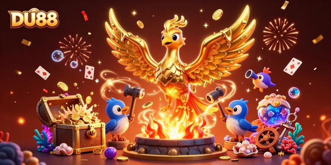 Experience divine wins at DU88 with a molten phoenix and dynamic casino elements.