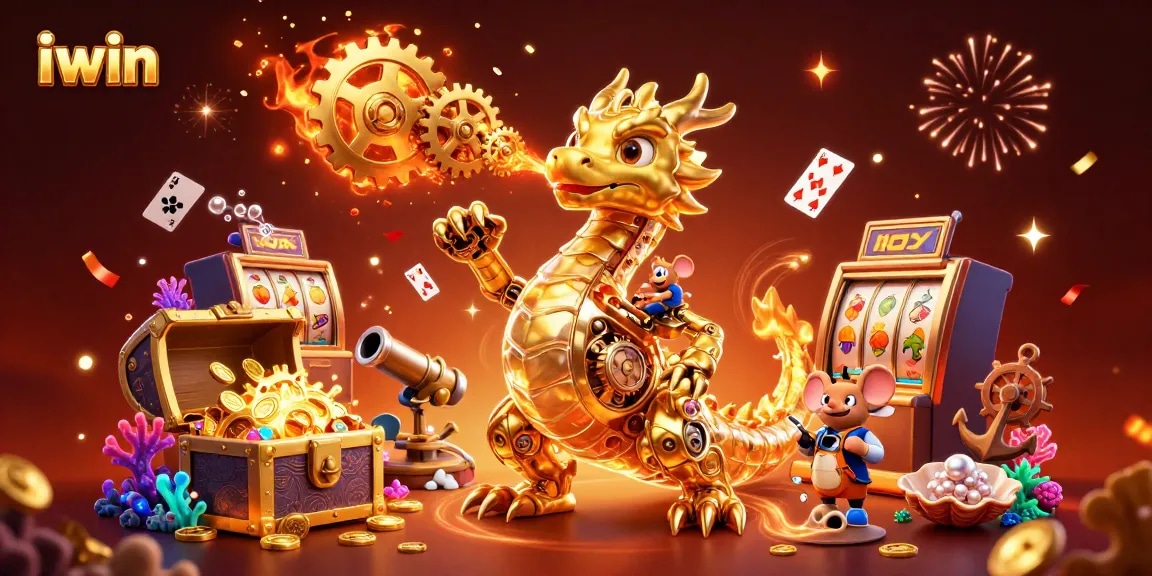 Engage with thrilling iwin slots as the golden dragon unleashes treasure in a vibrant 3D scenario.