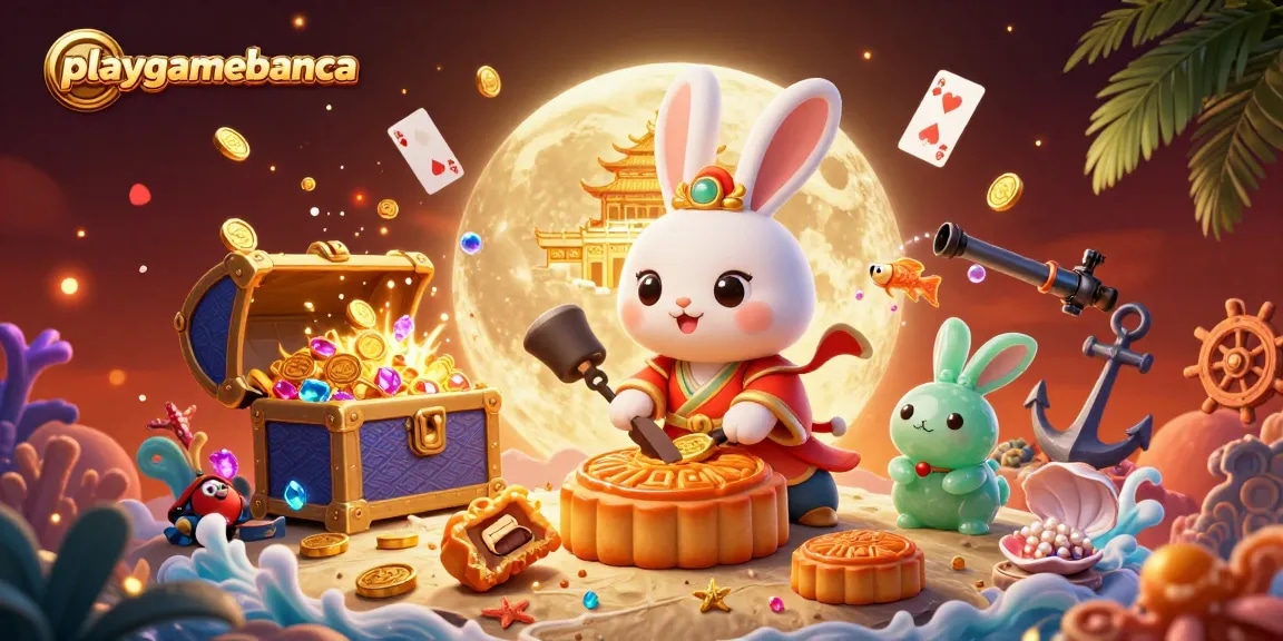 Playing poker with playgamebanca, the moon rabbit and jade companion amid treasures and casino elements