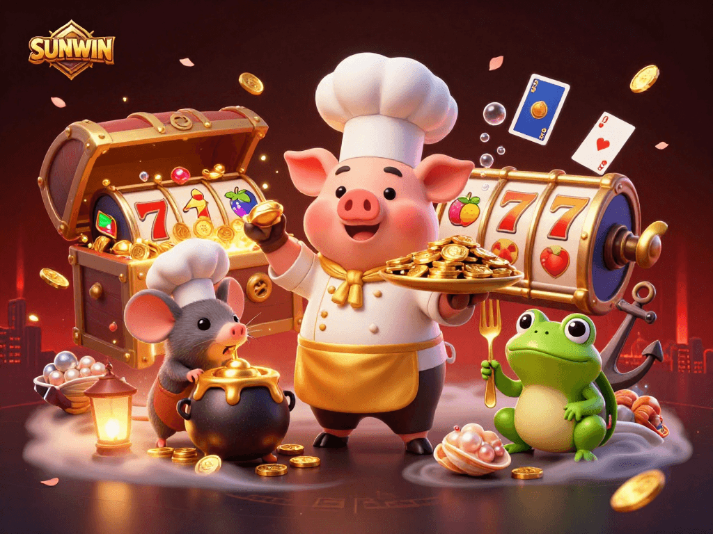 Engage with SUNWIN's vibrant gaming adventure featuring golden coins and colorful gems.