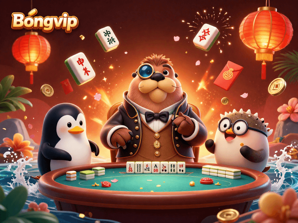 Experience thrilling poker action at Bongvip with a walrus, penguin dealer, and bluffing pufferfish!