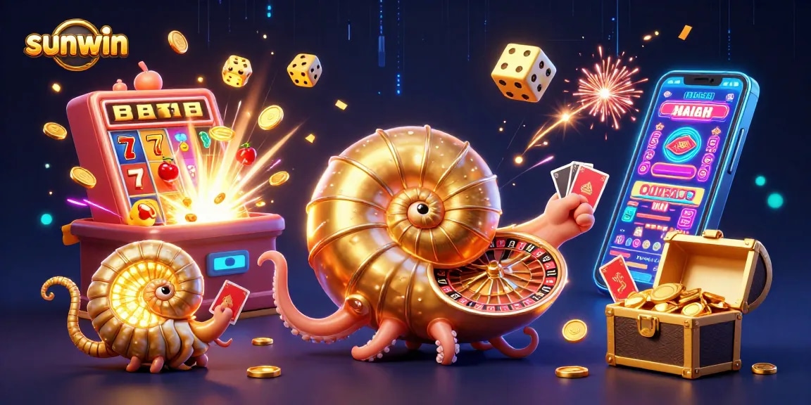 Sunwin casino scene showcasing a giant nautilus roulette wheel with vibrant jackpot elements.