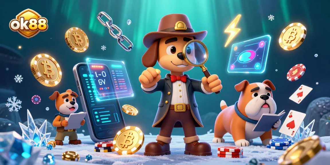 Join the action at ok88 as the detective dog tracks poker treasures amid a glimmering casino scene.
