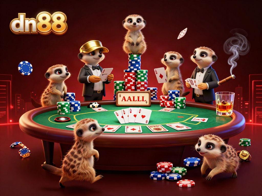 Engage in thrilling gaming with dn88 meerkats managing a colorful casino scene full of excitement.