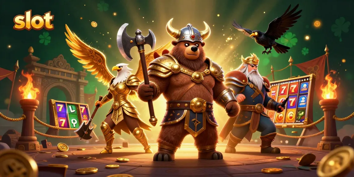 Spin the slot reels for big wins in this vibrant 3D casino scene featuring legendary characters.