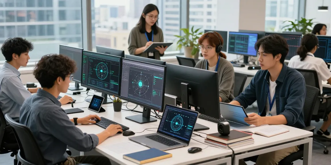 快连团队在现代办公环境中合作，专注于网络连接解决方案。