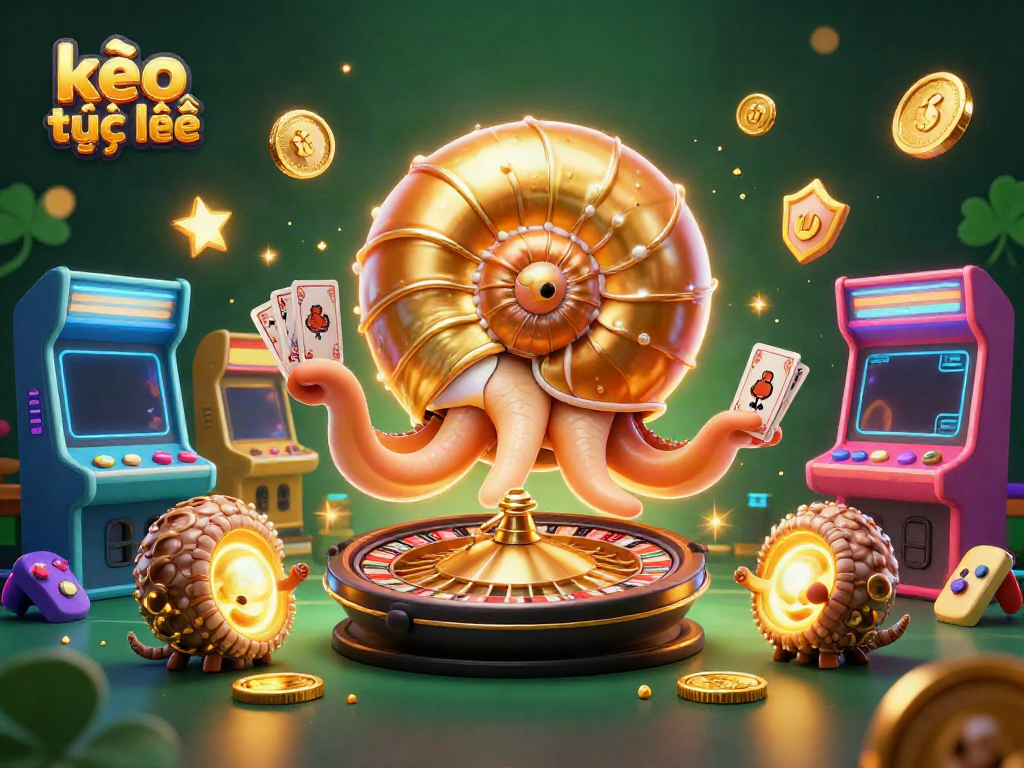 Experience kèo trực tuyến with a vibrant 3D casino scene featuring a giant nautilus and glowing elements.