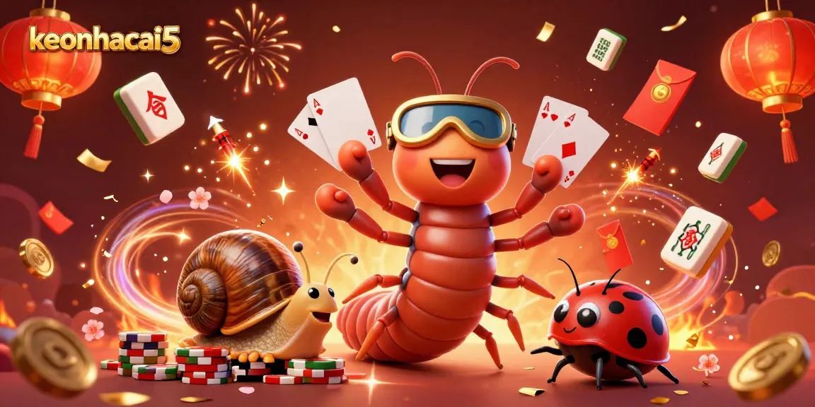 Experience thrilling action with keonhacai5 in a vibrant 3D casino scene filled with cards and celebrations.