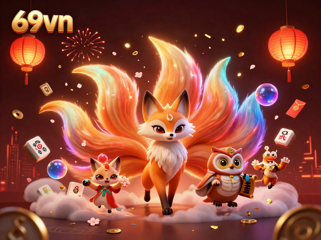 Elevate your gaming experience with the vibrant and mystical 69vn casino illustration featuring a nine-tailed fox and glowing elements.