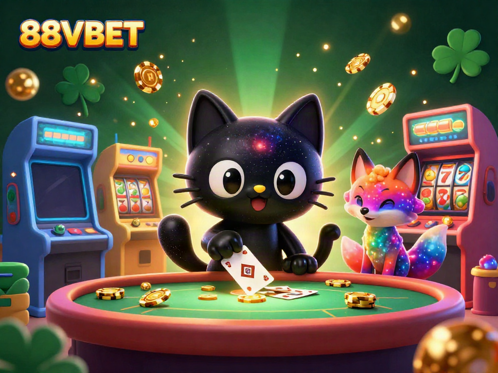 Experience the cosmic charm of 88VBET with colorful characters at a casino table.