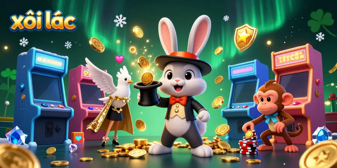 Win big with xôi lạc as the magician pulls gold coins in this vibrant casino scene.