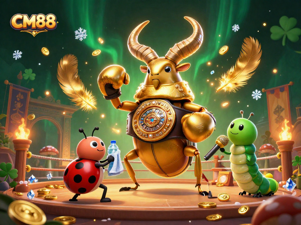 Engage with CM88's dynamic gaming experience featuring the golden stag beetle in an energetic showdown.
