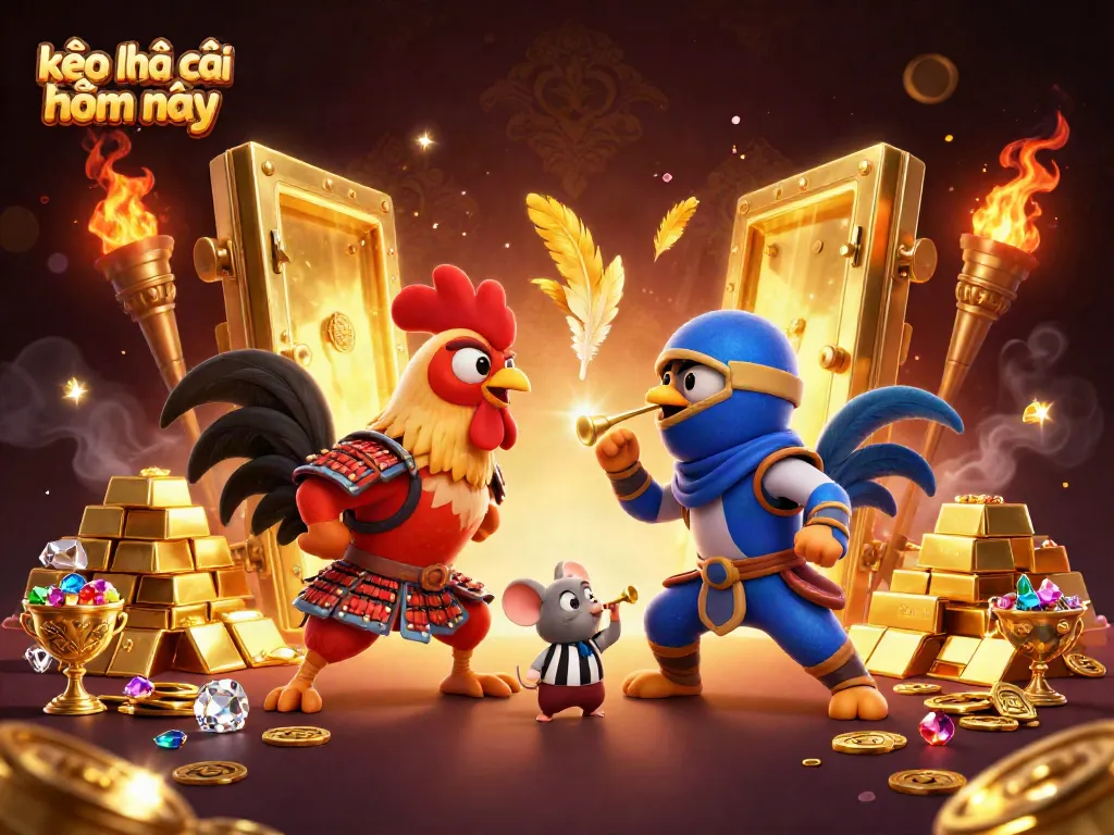 Feel the excitement of kèo nhà cái hôm nay with animated roosters and treasure elements!