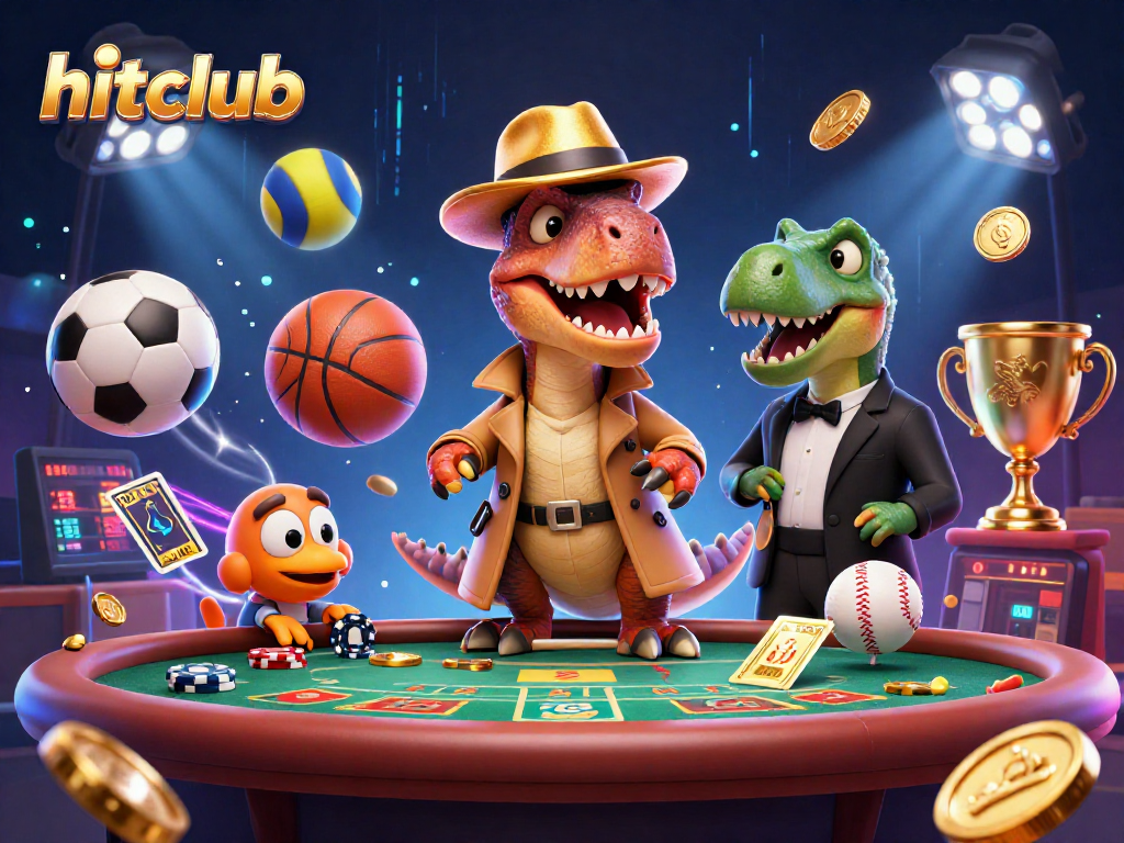 Hitclub card counter velociraptor amidst dynamic sports betting action at a blackjack table.