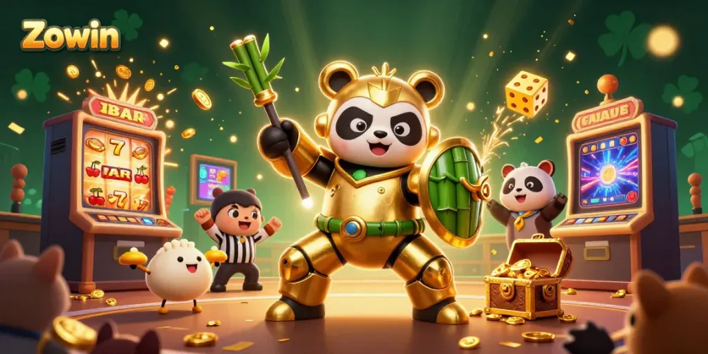 Experience thrilling gaming at Zowin with vibrant characters and dynamic casino elements.
