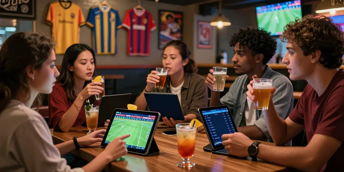 Exciting Taruhan Bola DewaGG betting scene with fans analyzing stats.