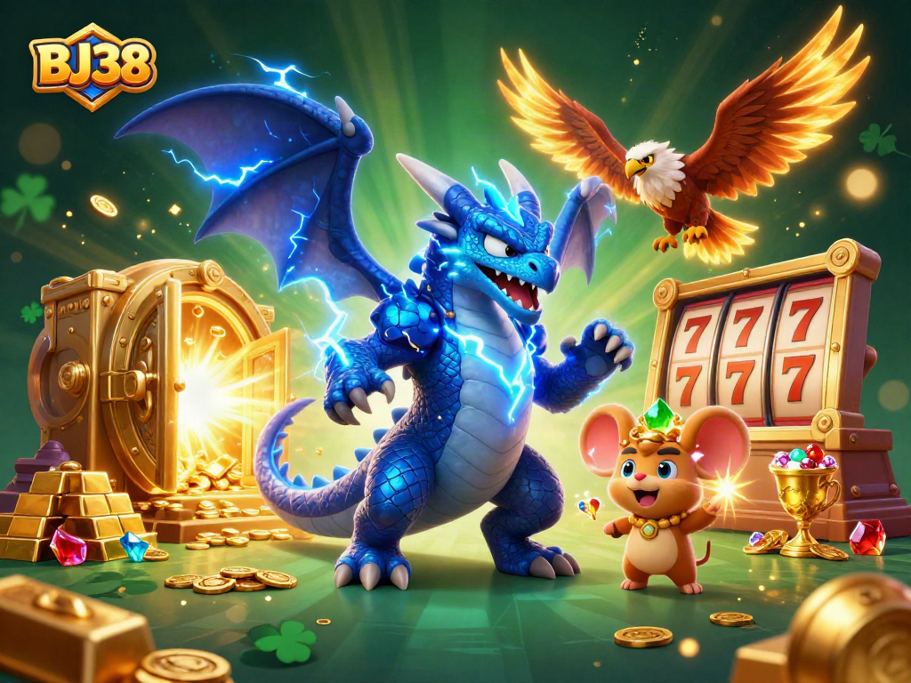 Experience thrilling online gambling at BJ38 with powerful characters, slots, and glittering treasures!