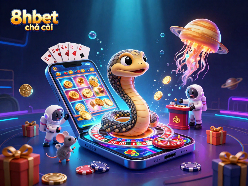 Experience thrilling gameplay at 8xbet nhà cái with cosmic gambling elements featuring snakes and astronaut mice.