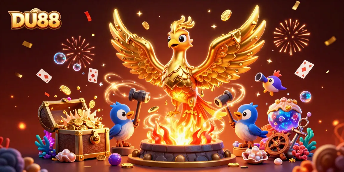 Experience divine wins at DU88 with a molten phoenix and dynamic casino elements.