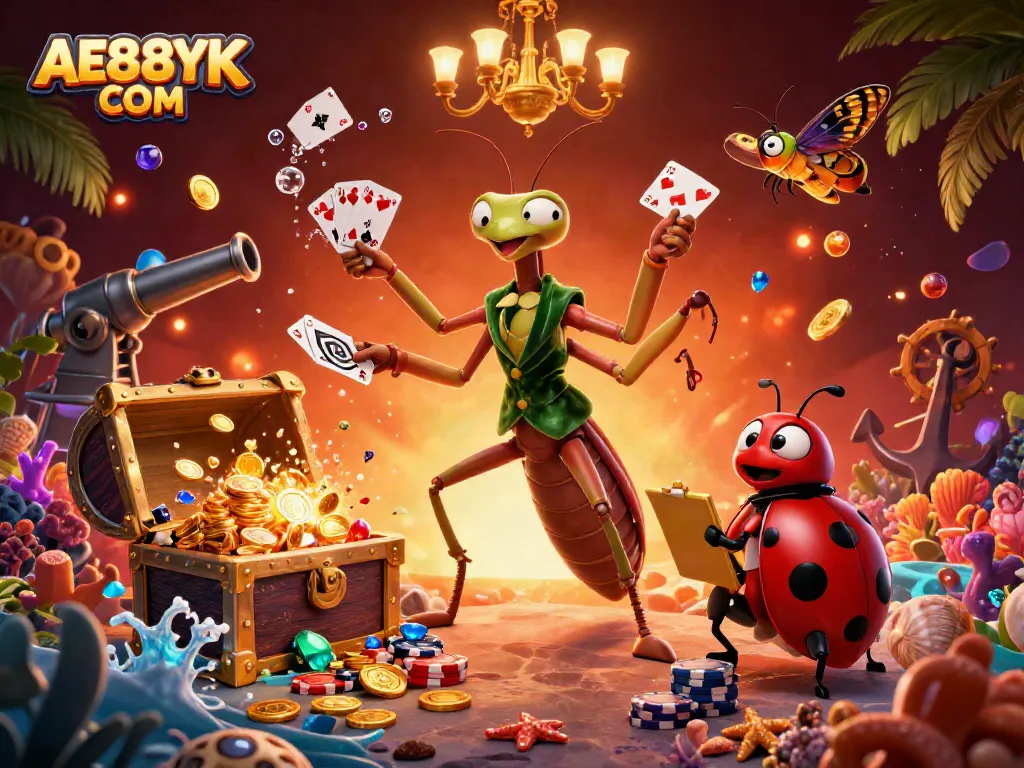 Experience thrilling gameplay at AE888YK COM with a vibrant casino scene featuring winning card deals.