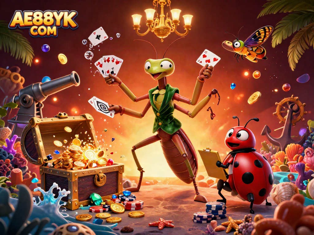 Experience thrilling gameplay at AE888YK COM with a vibrant casino scene featuring winning card deals.