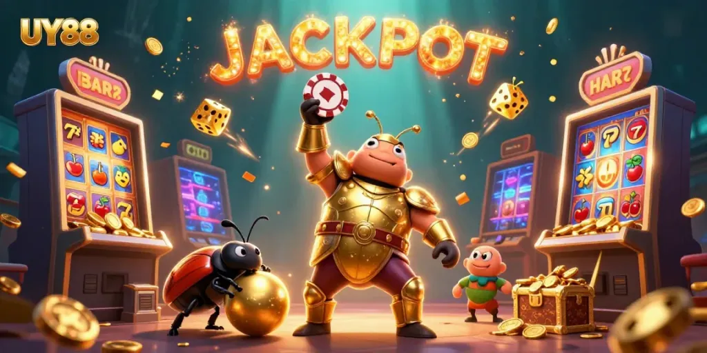 Experience the thrill of UY88’s casino action with vibrant characters and dynamic gaming elements.