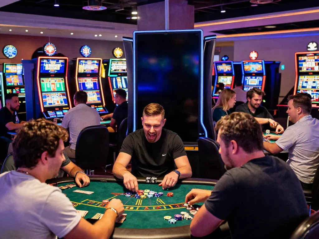 9 bet players enjoying diverse casino games in a lively, vibrant atmosphere