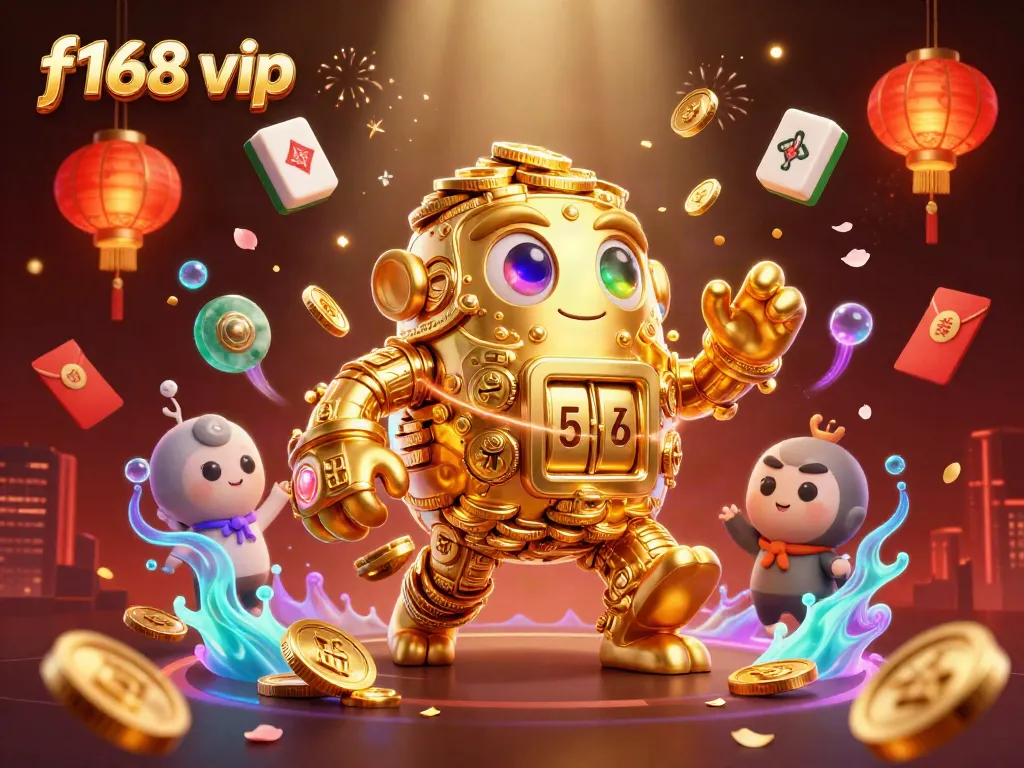 Experience thrilling gameplay with f168 vip, featuring a golden golem amidst vibrant casino elements.