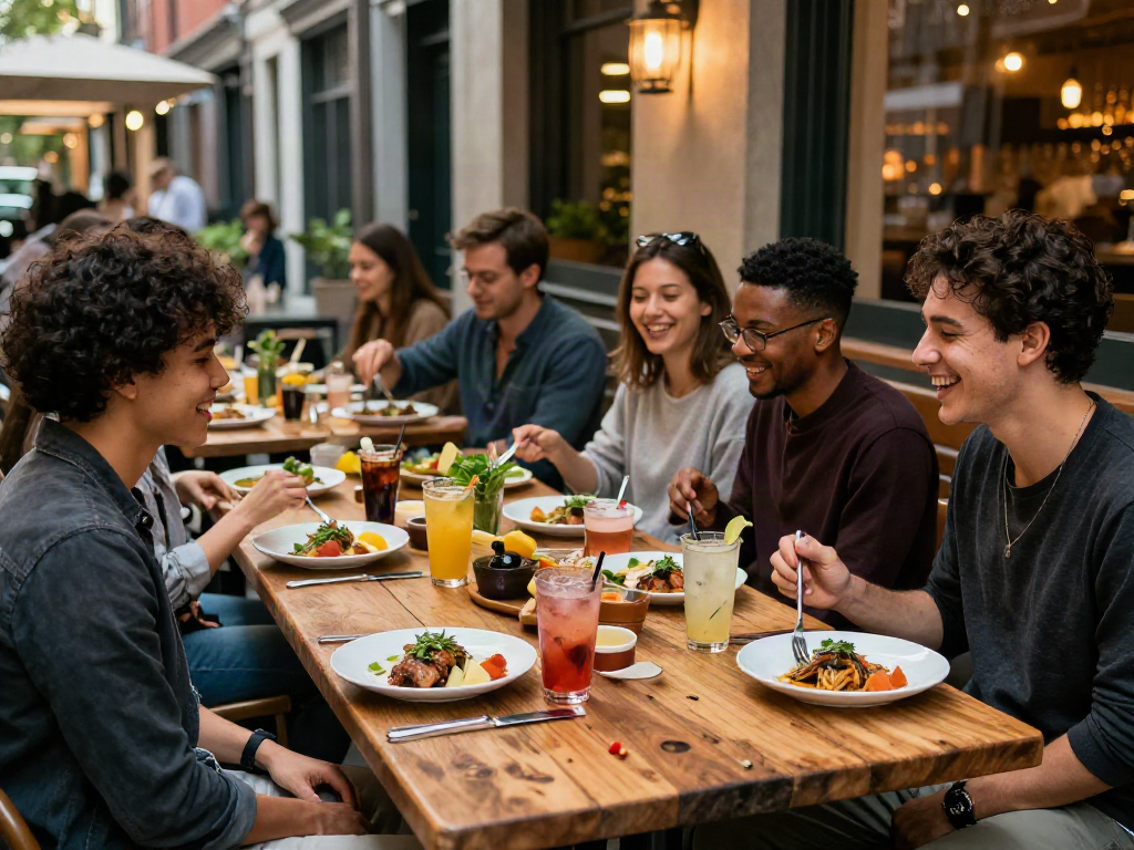 People dining at Bedford Social Club, enjoying gourmet food in a warm atmosphere.