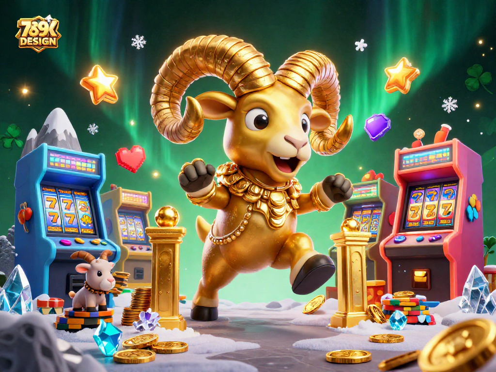 Engage with thrilling gameplay at 789K DESIGN featuring dynamic golden ram and vibrant casino elements.