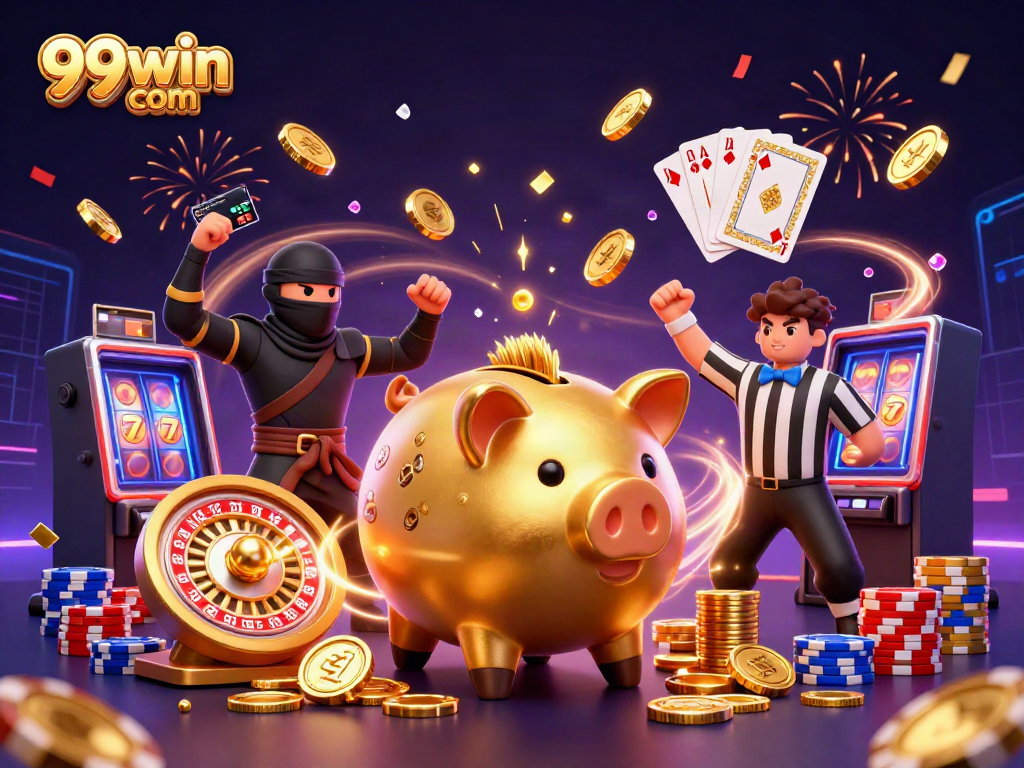 Experience thrilling gameplay at 99win com with summoning piggy bank heroes and treasures flying around.