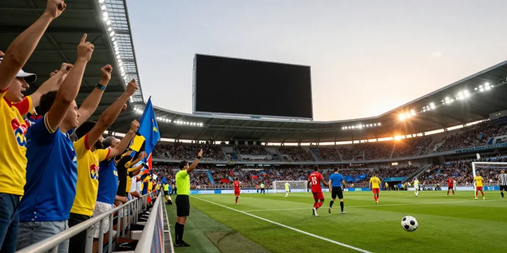 Exciting moment at the Xoilactv football match showing fans cheering and players in action.