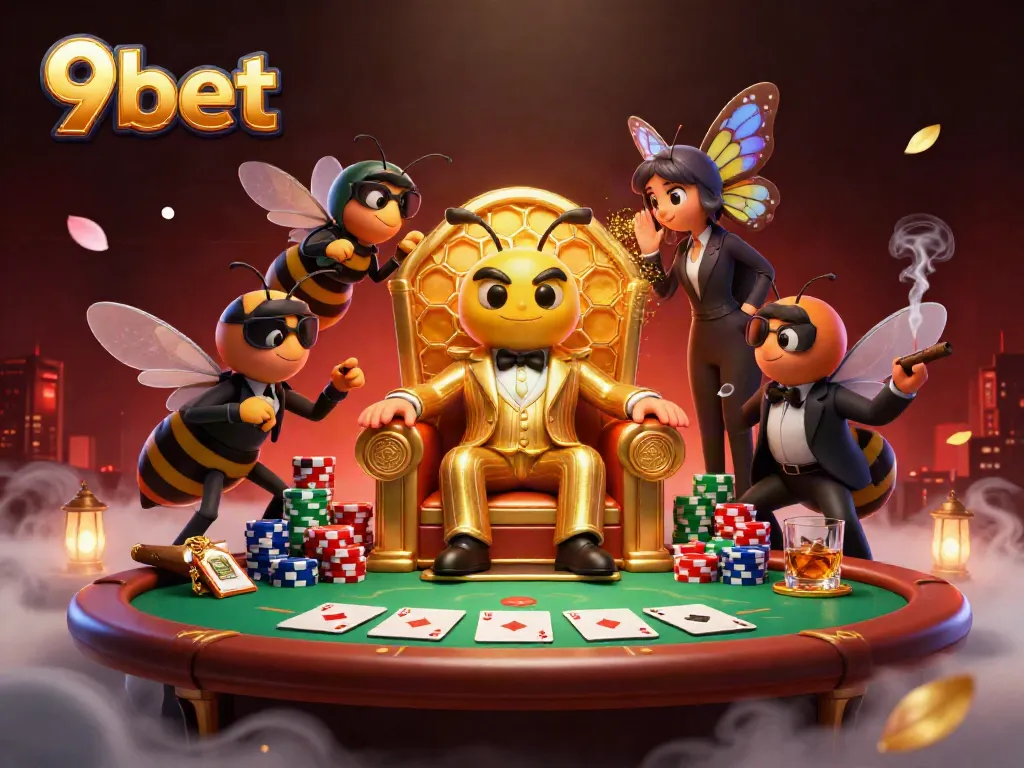 Experience exciting poker action with the 9bet mob boss in a dynamic casino scene filled with chips and cards.