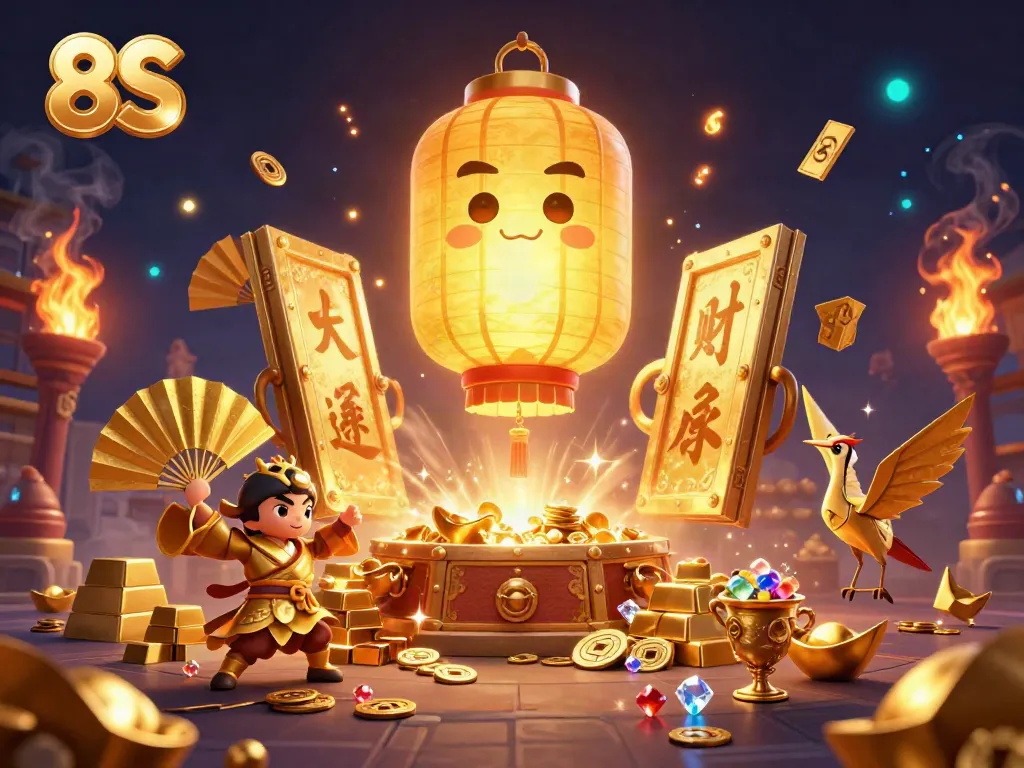 Experience the thrilling energy of 8S casino with a vibrant scene featuring floating spirits and treasure.