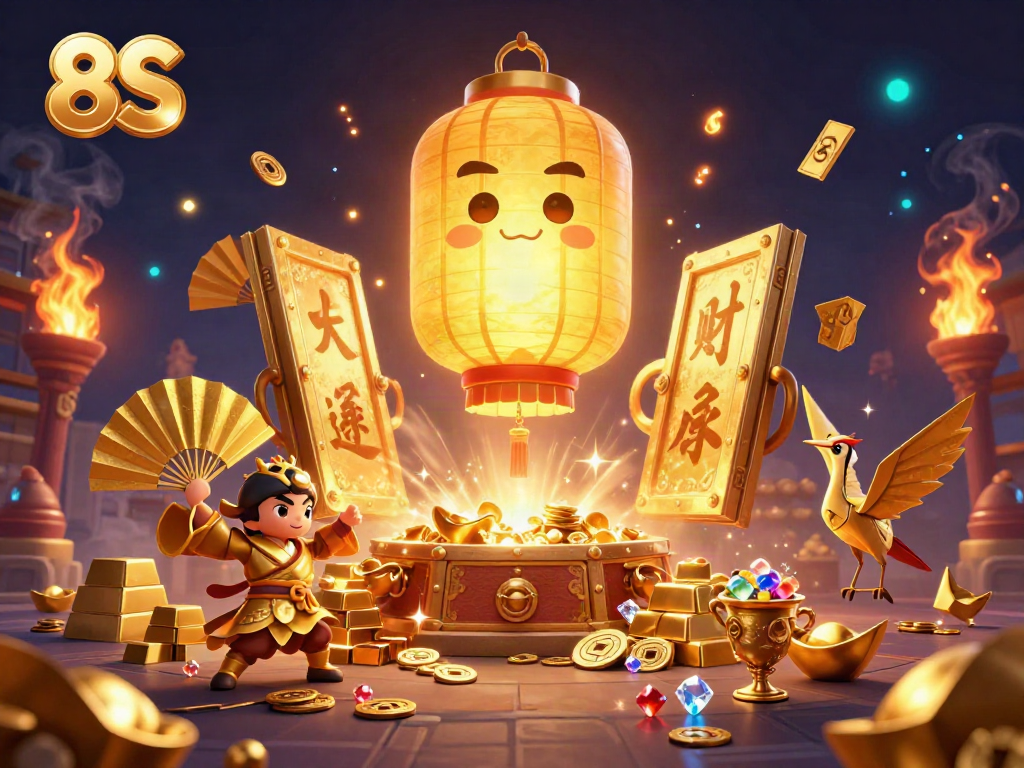 Experience the thrilling energy of 8S casino with a vibrant scene featuring floating spirits and treasure.