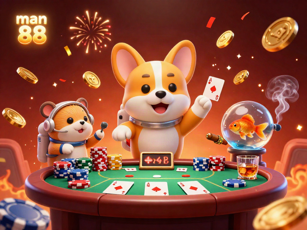 Experience the thrilling world of man 88 with corgi astronauts and casino elements in a vivid space scene.