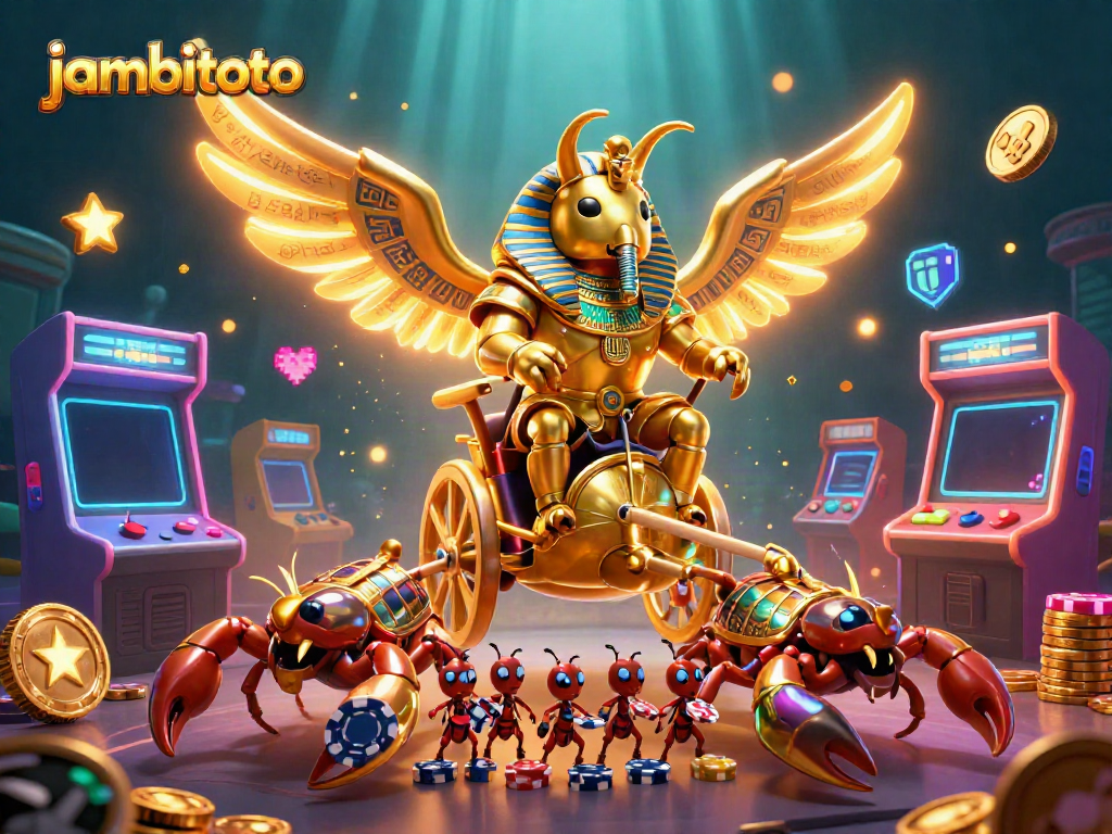 Engage with jambitoto's thrilling arcade fantasy featuring a colossal golden scarab, scorpions, and poker ant soldiers.