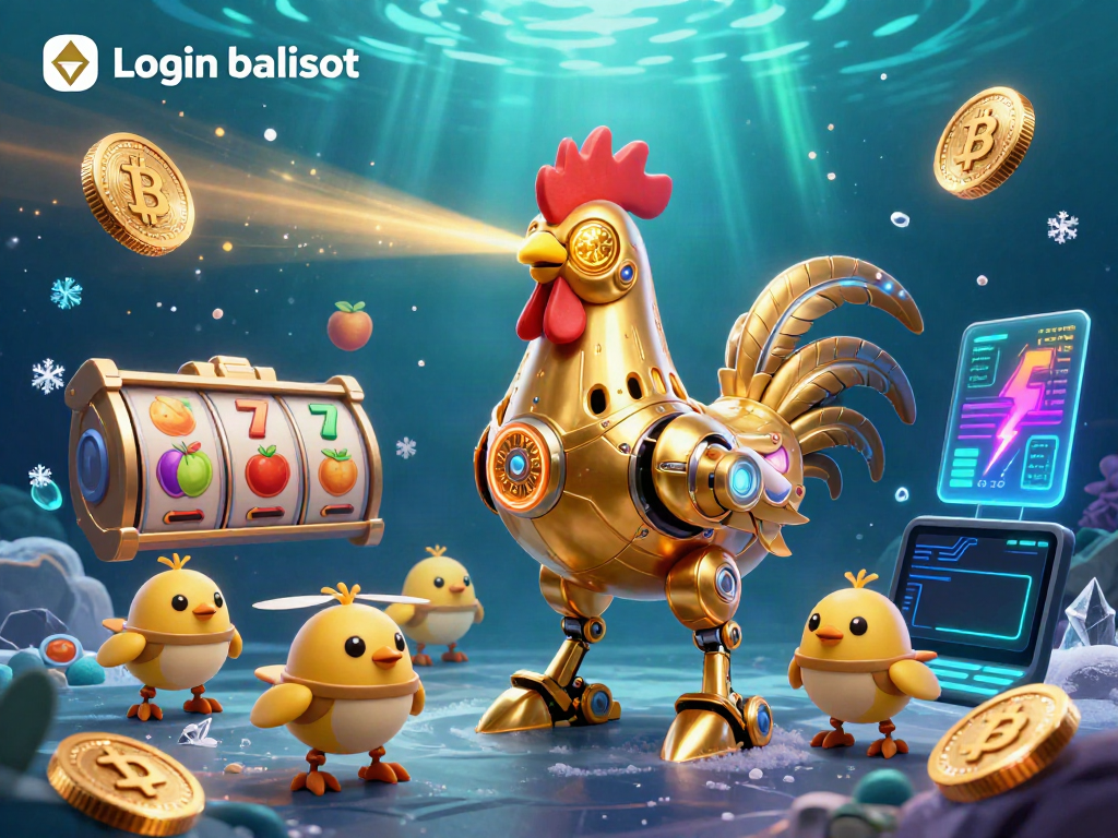 Explore the exciting world of Login balislot, featuring golden rooster robots and dynamic slot game elements.