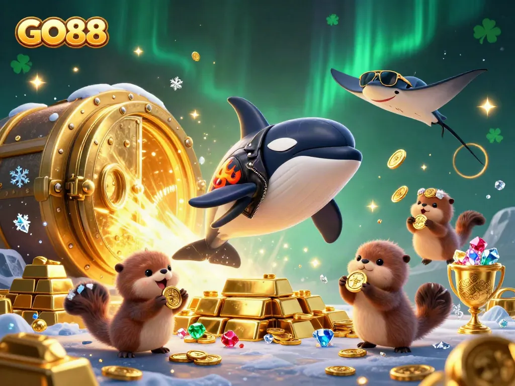 Experience the excitement of GO88 with vibrant characters and treasure-rich scenes, showcasing casino thrills.