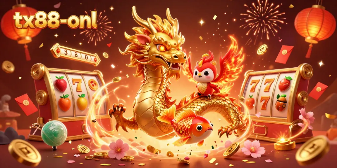 Engage with the tx88-onl dragon and phoenix amidst a vibrant casino scene filled with luck.