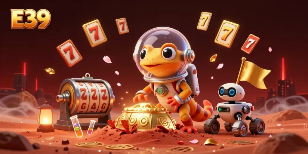 Experience the vibrant E39 Martian casino adventure with slot reels, golden treasures, and alien cheers.